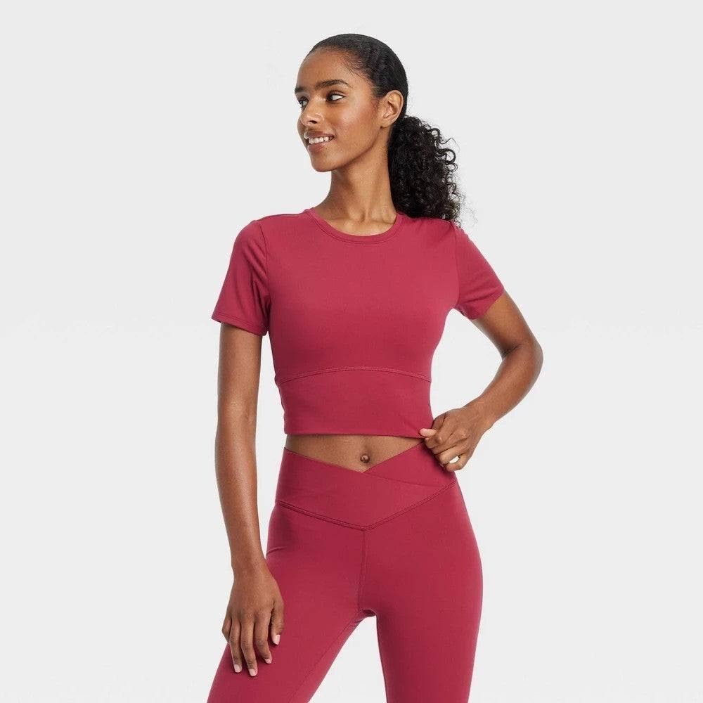 JoyLab Crop Top Womens XS Red NWT Crossover Back Short Sleeve Cropped Tee